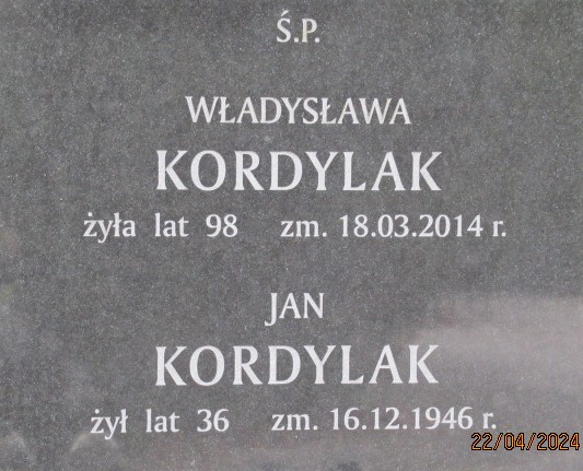 Władysława Kordylak 1916 Otwock - Grobonet - Wyszukiwarka osób pochowanych